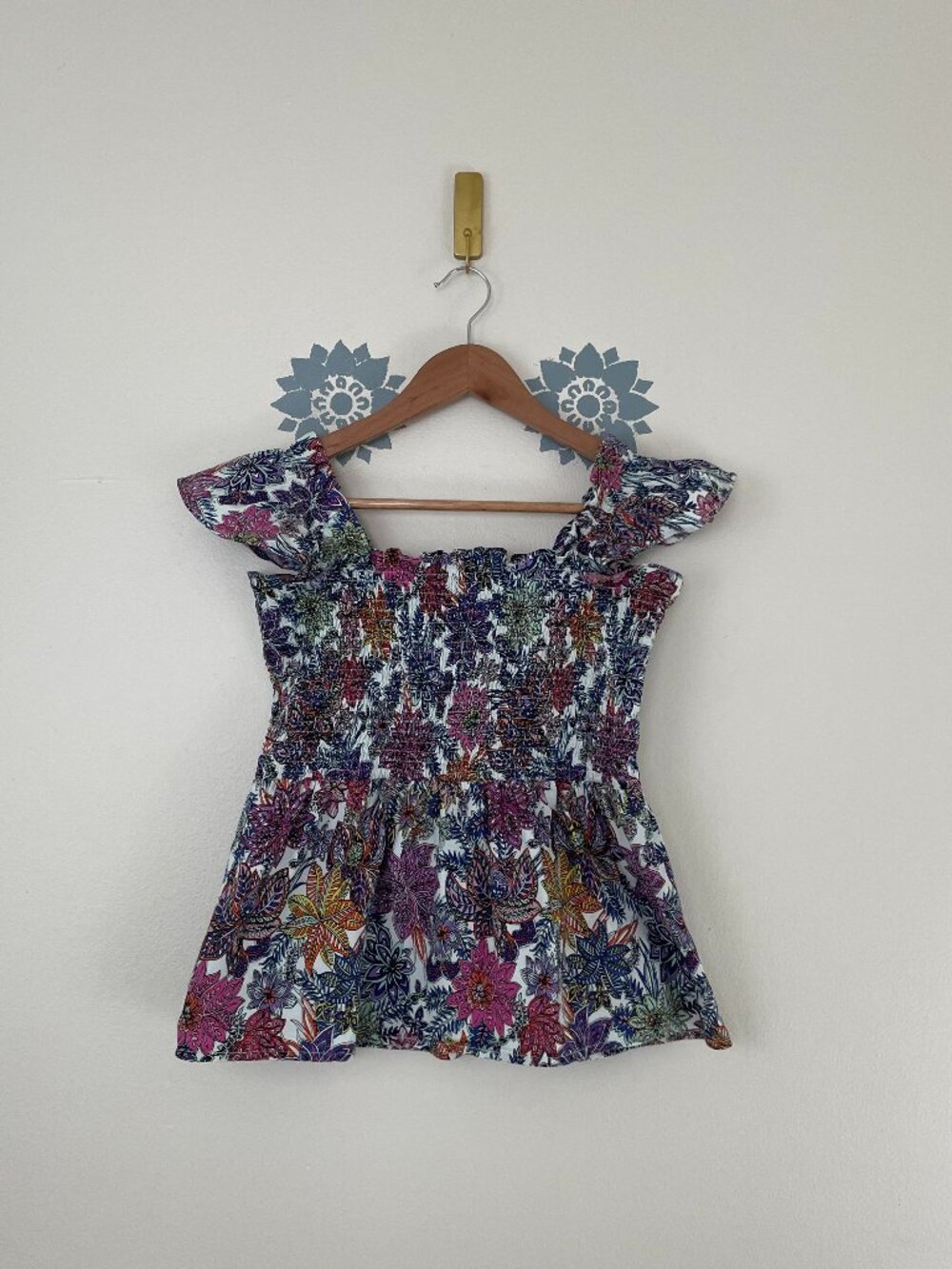 Jude Connally Floral Cotton Poplin Smocked Peplum Top Size XS